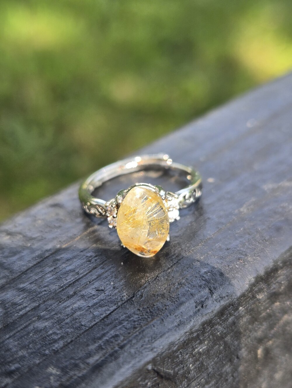 Dainty Golden Rutilated Quartz Ring